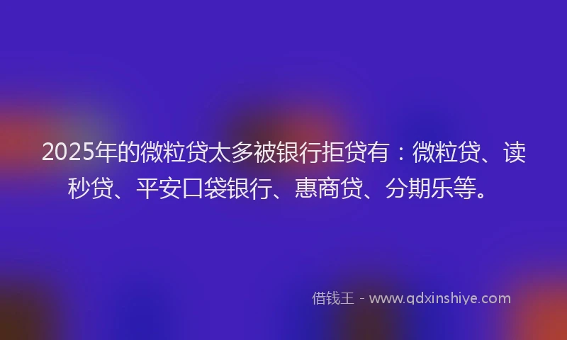 2025年的微粒贷太多被银行拒贷有：微粒贷、读秒贷、平安口袋银行、惠商贷、分期乐等。