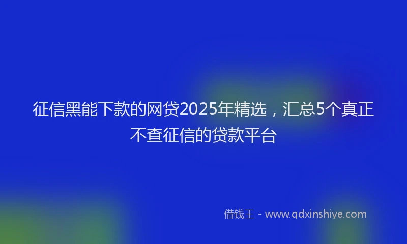 征信黑能下款的网贷2025年精选，汇总5个真正不查征信的贷款平台