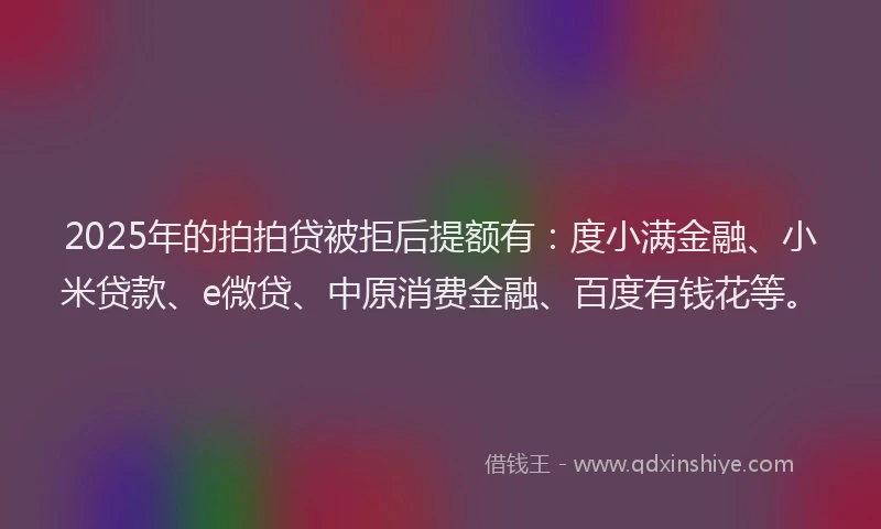 2025年的拍拍贷被拒后提额有：度小满金融、小米贷款、e微贷、中原消费金融、百度有钱花等。