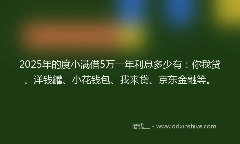 2025年的度小满借5万一年利息多少有：你我贷、洋钱罐、小花钱包、我来贷、京东金融等。