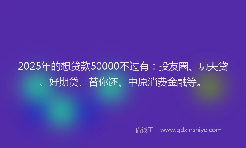 2025年的想贷款50000不过有：投友圈、功夫贷、好期贷、替你还、中原消费金融等。