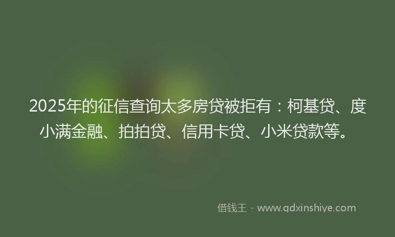 2025年的征信查询太多房贷被拒有：柯基贷、度小满金融、拍拍贷、信用卡贷、小米贷款等。