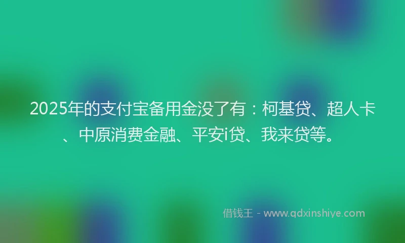 2025年的支付宝备用金没了有：柯基贷、超人卡、中原消费金融、平安i贷、我来贷等。