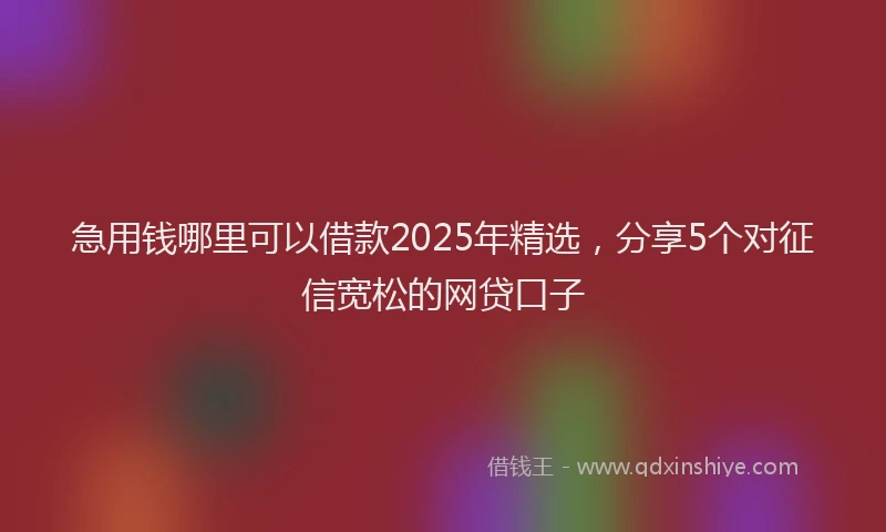 急用钱哪里可以借款2025年精选，分享5个对征信宽松的网贷口子