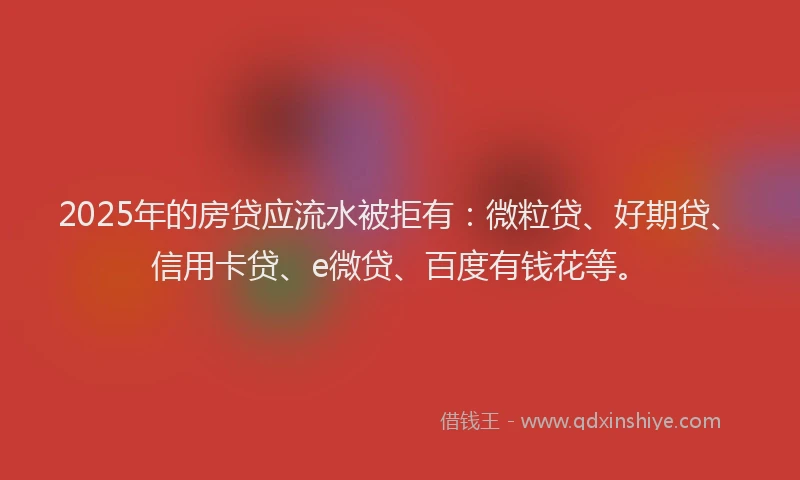 2025年的房贷应流水被拒有：微粒贷、好期贷、信用卡贷、e微贷、百度有钱花等。