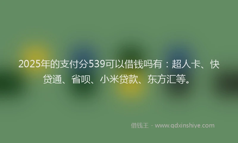 2025年的支付分539可以借钱吗有：超人卡、快贷通、省呗、小米贷款、东方汇等。