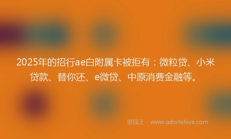 2025年的招行ae白附属卡被拒有：微粒贷、小米贷款、替你还、e微贷、中原消费金融等。