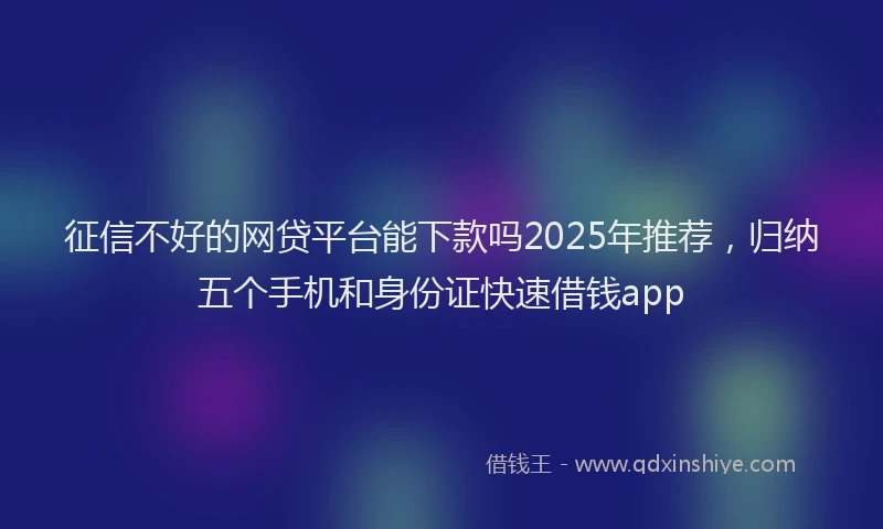 征信不好的网贷平台能下款吗2025年推荐，归纳五个手机和身份证快速借钱app