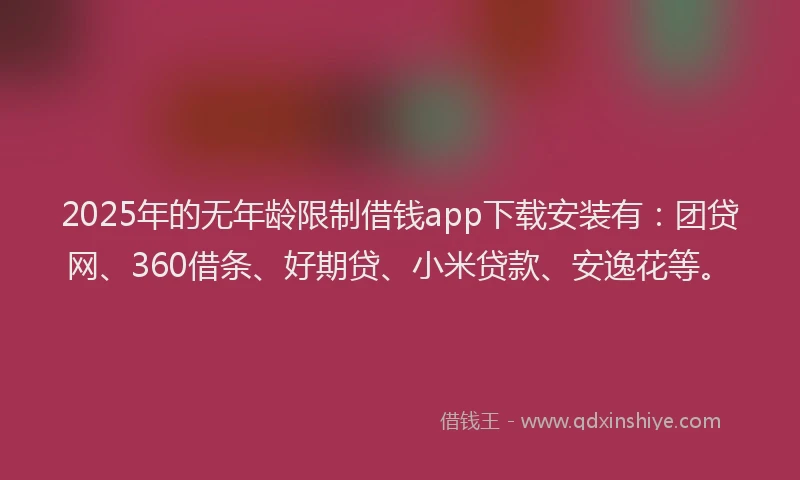 2025年的无年龄限制借钱app下载安装有：团贷网、360借条、好期贷、小米贷款、安逸花等。