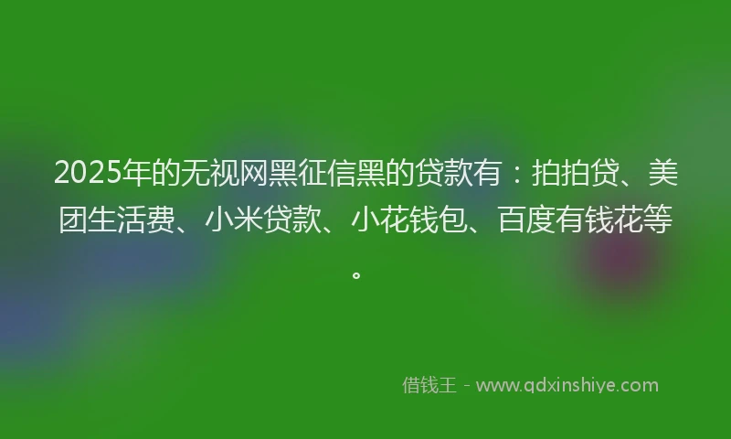 2025年的无视网黑征信黑的贷款有：拍拍贷、美团生活费、小米贷款、小花钱包、百度有钱花等。