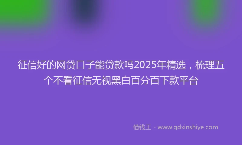 征信好的网贷口子能贷款吗2025年精选，梳理五个不看征信无视黑白百分百下款平台