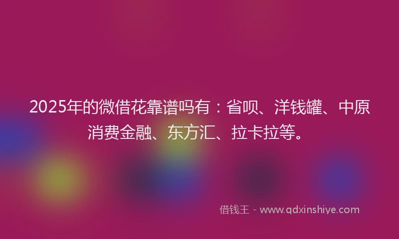 2025年的微借花靠谱吗有：省呗、洋钱罐、中原消费金融、东方汇、拉卡拉等。