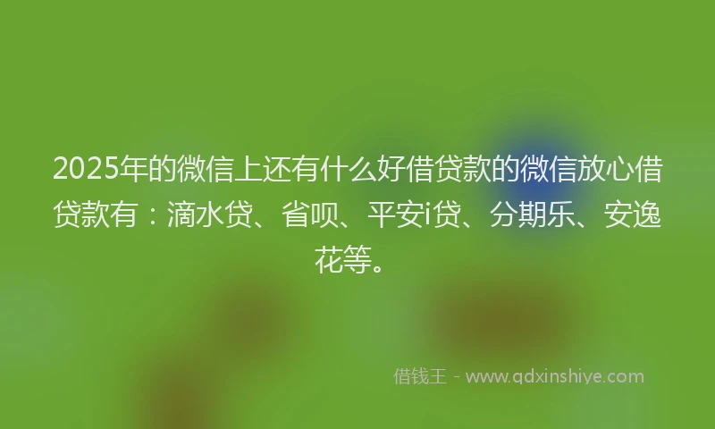 2025年的微信上还有什么好借贷款的微信放心借贷款有：滴水贷、省呗、平安i贷、分期乐、安逸花等。