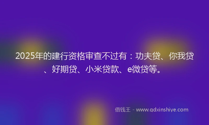 2025年的建行资格审查不过有：功夫贷、你我贷、好期贷、小米贷款、e微贷等。
