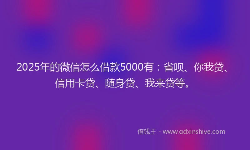2025年的微信怎么借款5000有：省呗、你我贷、信用卡贷、随身贷、我来贷等。