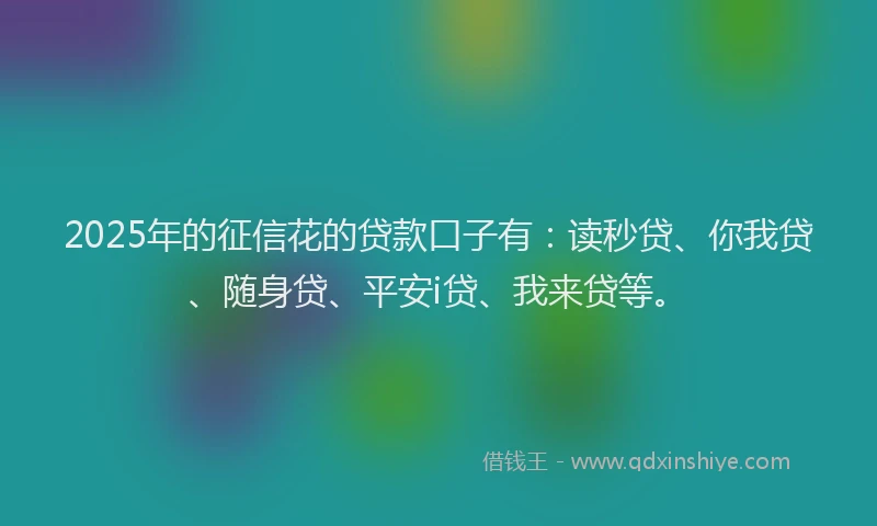 2025年的征信花的贷款口子有：读秒贷、你我贷、随身贷、平安i贷、我来贷等。