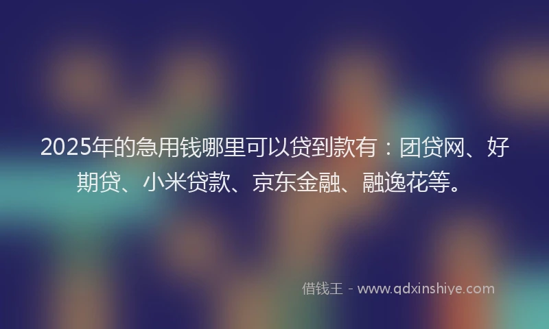 2025年的急用钱哪里可以贷到款有：团贷网、好期贷、小米贷款、京东金融、融逸花等。