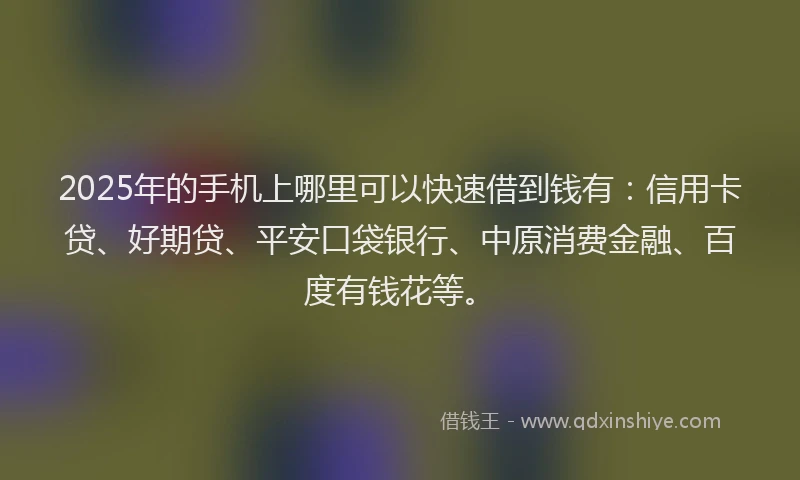 2025年的手机上哪里可以快速借到钱有：信用卡贷、好期贷、平安口袋银行、中原消费金融、百度有钱花等。