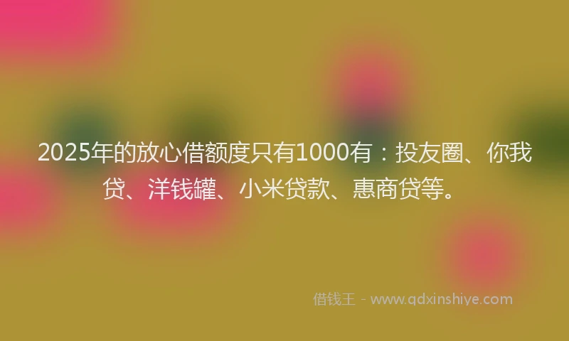 2025年的放心借额度只有1000有：投友圈、你我贷、洋钱罐、小米贷款、惠商贷等。