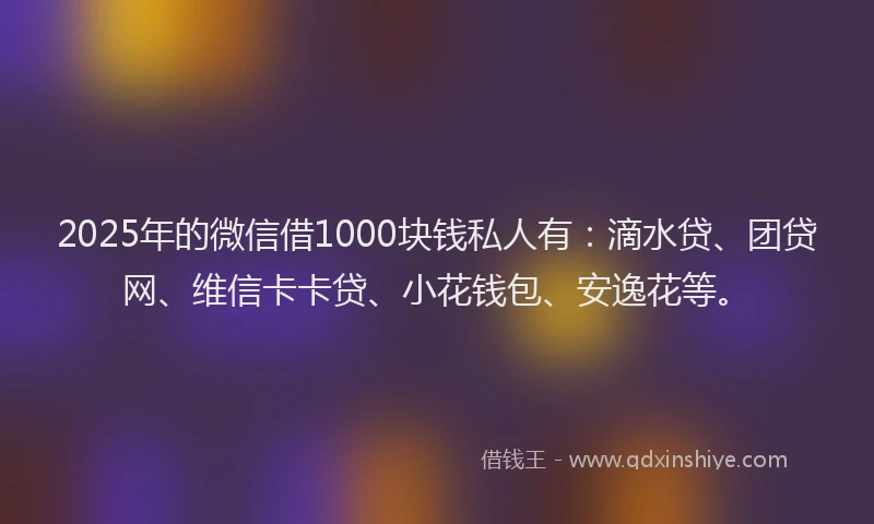 2025年的微信借1000块钱私人有：滴水贷、团贷网、维信卡卡贷、小花钱包、安逸花等。