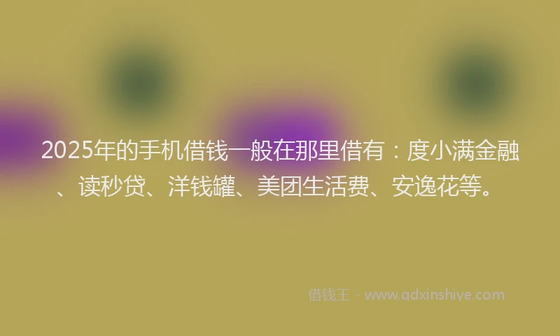 2025年的手机借钱一般在那里借有：度小满金融、读秒贷、洋钱罐、美团生活费、安逸花等。