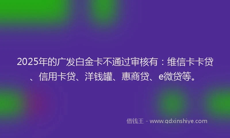 2025年的广发白金卡不通过审核有：维信卡卡贷、信用卡贷、洋钱罐、惠商贷、e微贷等。