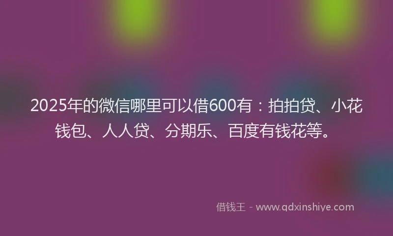 2025年的微信哪里可以借600有：拍拍贷、小花钱包、人人贷、分期乐、百度有钱花等。