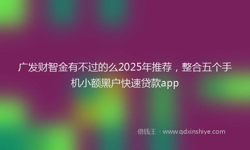 广发财智金有不过的么2025年推荐，整合五个手机小额黑户快速贷款app