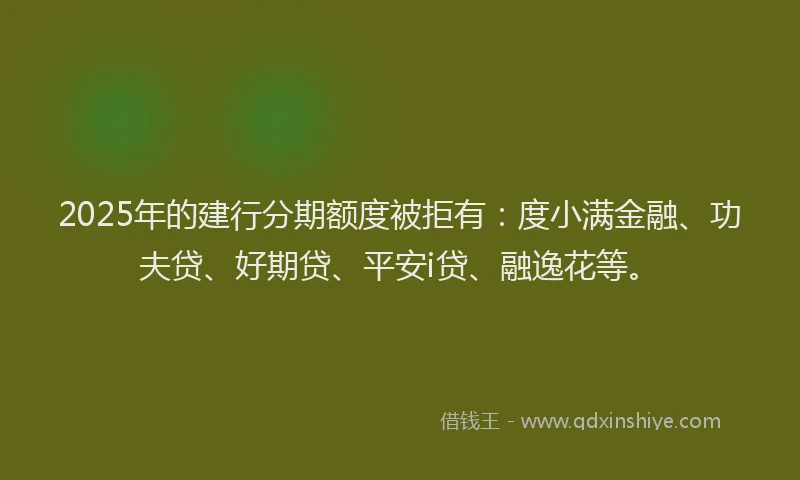 2025年的建行分期额度被拒有：度小满金融、功夫贷、好期贷、平安i贷、融逸花等。