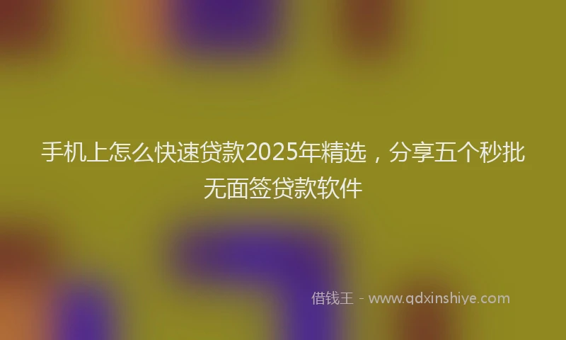 手机上怎么快速贷款2025年精选，分享五个秒批无面签贷款软件