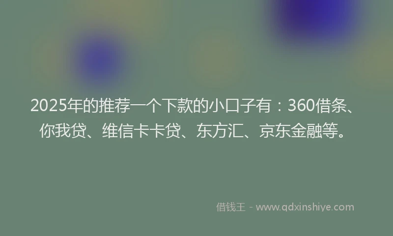 2025年的推荐一个下款的小口子有：360借条、你我贷、维信卡卡贷、东方汇、京东金融等。
