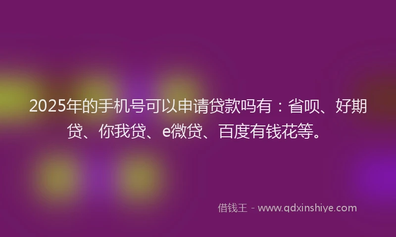 2025年的手机号可以申请贷款吗有：省呗、好期贷、你我贷、e微贷、百度有钱花等。