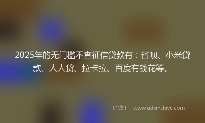 2025年的无门槛不查征信贷款有：省呗、小米贷款、人人贷、拉卡拉、百度有钱花等。