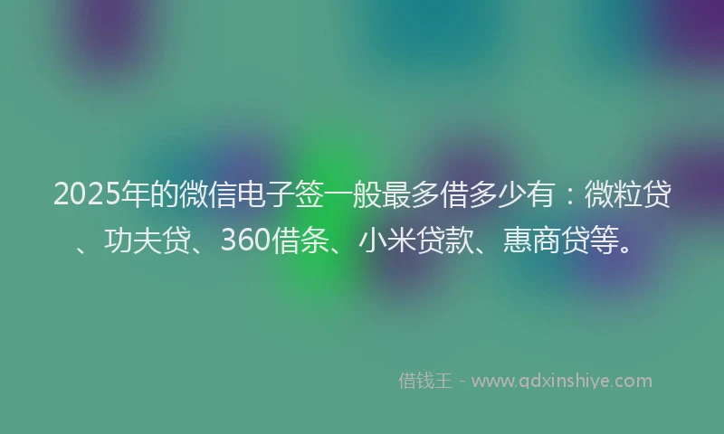2025年的微信电子签一般最多借多少有：微粒贷、功夫贷、360借条、小米贷款、惠商贷等。