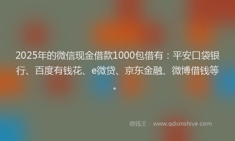 2025年的微信现金借款1000包借有：平安口袋银行、百度有钱花、e微贷、京东金融、微博借钱等。