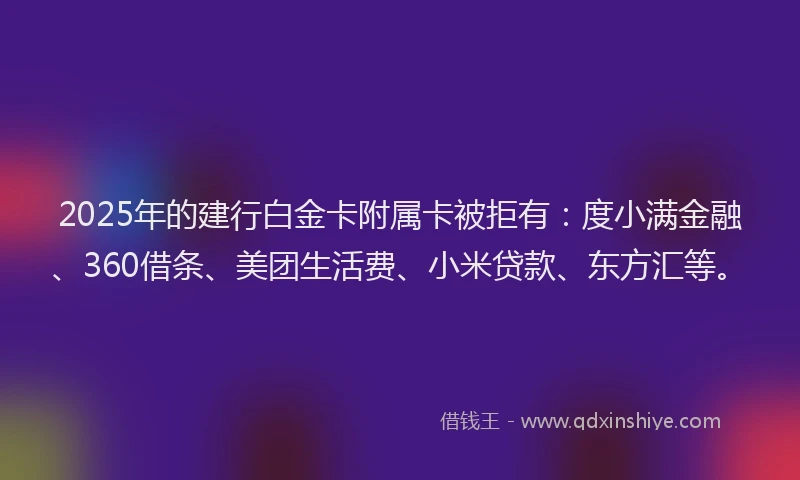 2025年的建行白金卡附属卡被拒有：度小满金融、360借条、美团生活费、小米贷款、东方汇等。