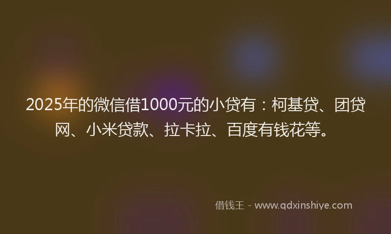 2025年的微信借1000元的小贷有：柯基贷、团贷网、小米贷款、拉卡拉、百度有钱花等。