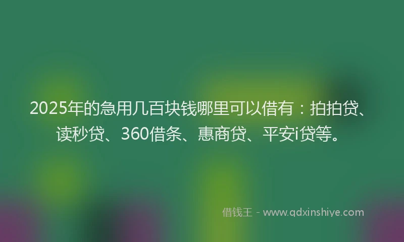 2025年的急用几百块钱哪里可以借有：拍拍贷、读秒贷、360借条、惠商贷、平安i贷等。