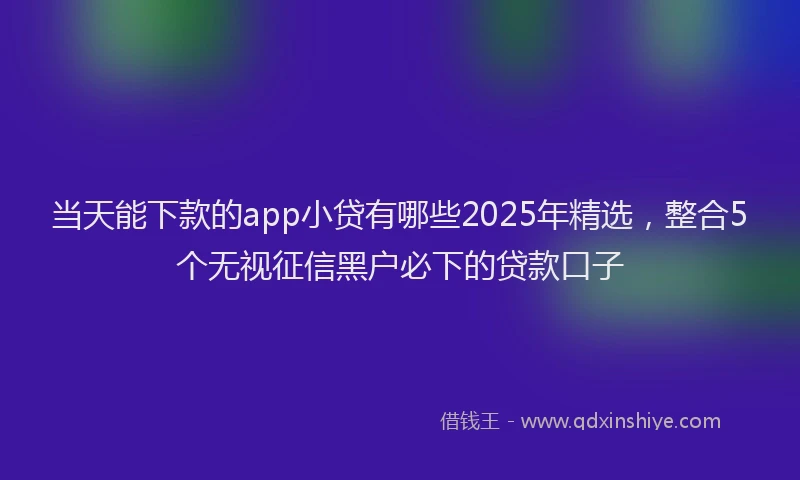 当天能下款的app小贷有哪些2025年精选，整合5个无视征信黑户必下的贷款口子