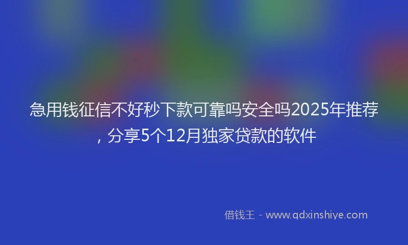 急用钱征信不好秒下款可靠吗安全吗2025年推荐，分享5个12月独家贷款的软件
