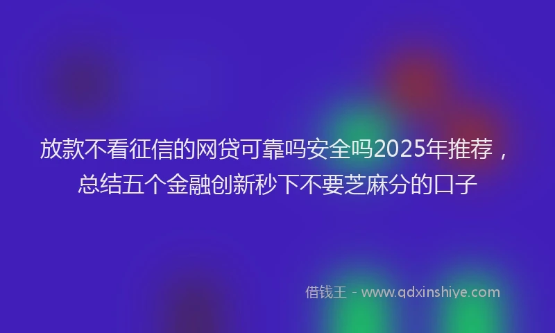 放款不看征信的网贷可靠吗安全吗2025年推荐，总结五个金融创新秒下不要芝麻分的口子