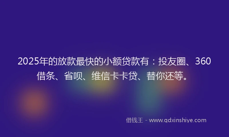 2025年的放款最快的小额贷款有：投友圈、360借条、省呗、维信卡卡贷、替你还等。