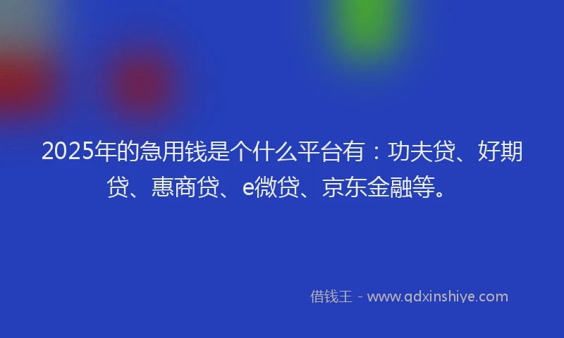2025年的急用钱是个什么平台有：功夫贷、好期贷、惠商贷、e微贷、京东金融等。