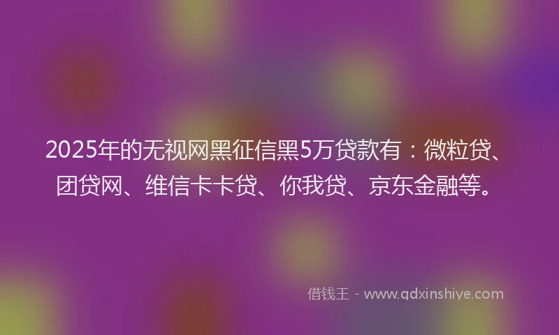 2025年的无视网黑征信黑5万贷款有：微粒贷、团贷网、维信卡卡贷、你我贷、京东金融等。