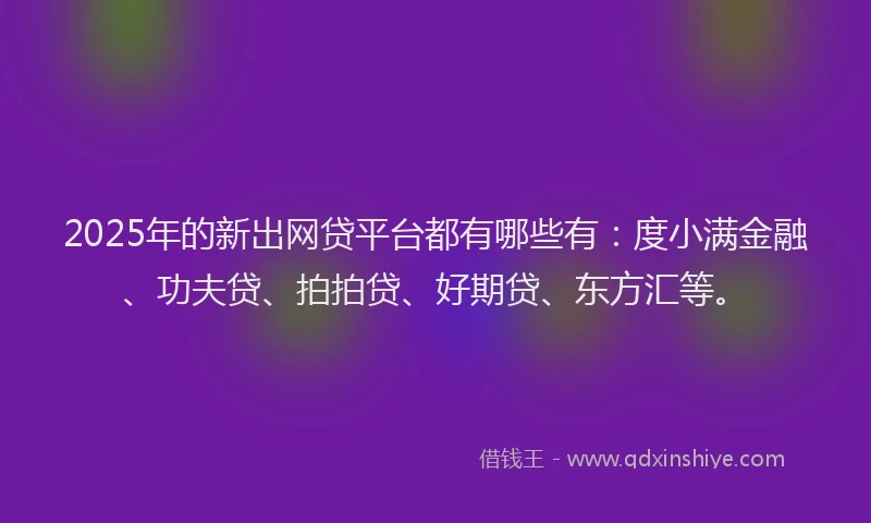 2025年的新出网贷平台都有哪些有：度小满金融、功夫贷、拍拍贷、好期贷、东方汇等。