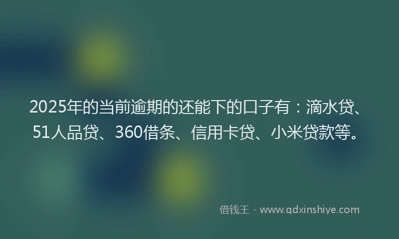 2025年的当前逾期的还能下的口子有：滴水贷、51人品贷、360借条、信用卡贷、小米贷款等。