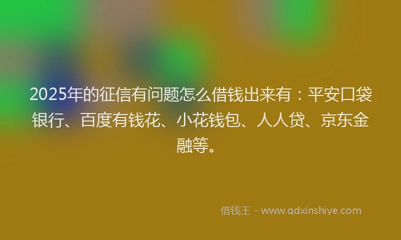 2025年的征信有问题怎么借钱出来有：平安口袋银行、百度有钱花、小花钱包、人人贷、京东金融等。