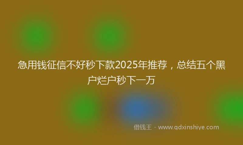急用钱征信不好秒下款2025年推荐，总结五个黑户烂户秒下一万