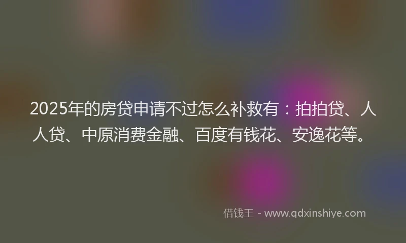 2025年的房贷申请不过怎么补救有：拍拍贷、人人贷、中原消费金融、百度有钱花、安逸花等。