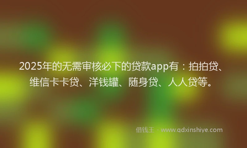 2025年的无需审核必下的贷款app有：拍拍贷、维信卡卡贷、洋钱罐、随身贷、人人贷等。